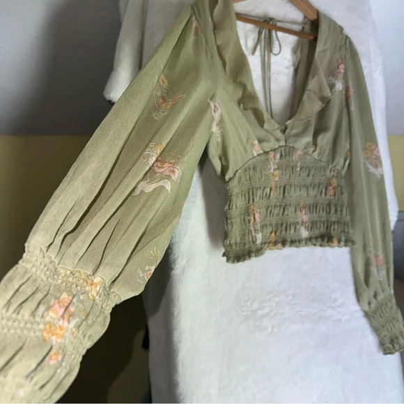 Free People Olive Floral Blouse - Picture 4 of 8